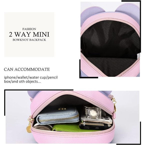 Bowknot Polka Dot Mini Backpack And Convertible Shoulder Bag Purse for Women - Picture 4 of 7